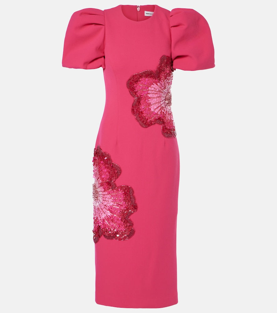 Rebecca Vallance Layana puff-sleeve embellished midi dress. Rebecca Vallance Layana 泡泡袖缀饰中长连衣裙