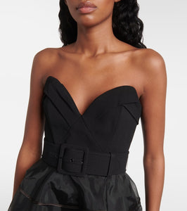 Rebecca Vallance Marcella striped tulle-trimmed gown