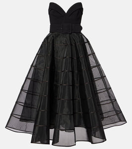 Rebecca Vallance Marcella striped tulle-trimmed gown