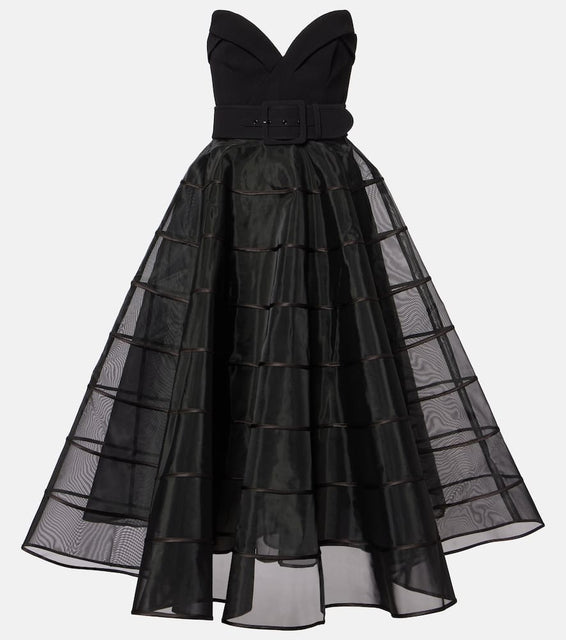 Rebecca Vallance Marcella striped tulle-trimmed gown