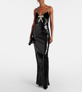 Rebecca Vallance x Nicky Hilton Lena bow-detail sequined gown