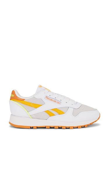 Reebok Classic Leather Sneaker in White | White  Sunbaked Clay & Electric Amber Low Top Sneakers for Women