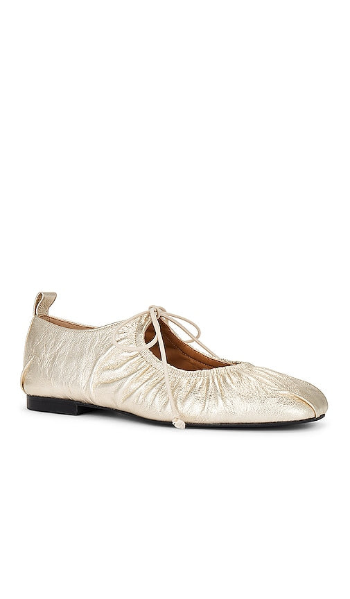 Reike Nen Bow Shirring Flats in Metallic Gold