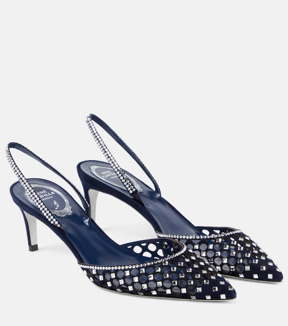 Rene Caovilla Carrie embellished suede slingback pumps