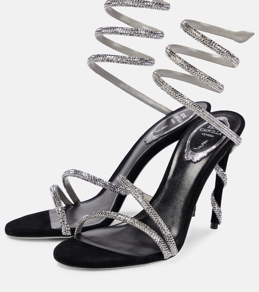 Rene Caovilla Cleo crystal-embellished velvet sandals
