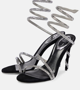 Rene Caovilla Cleo crystal-embellished velvet sandals