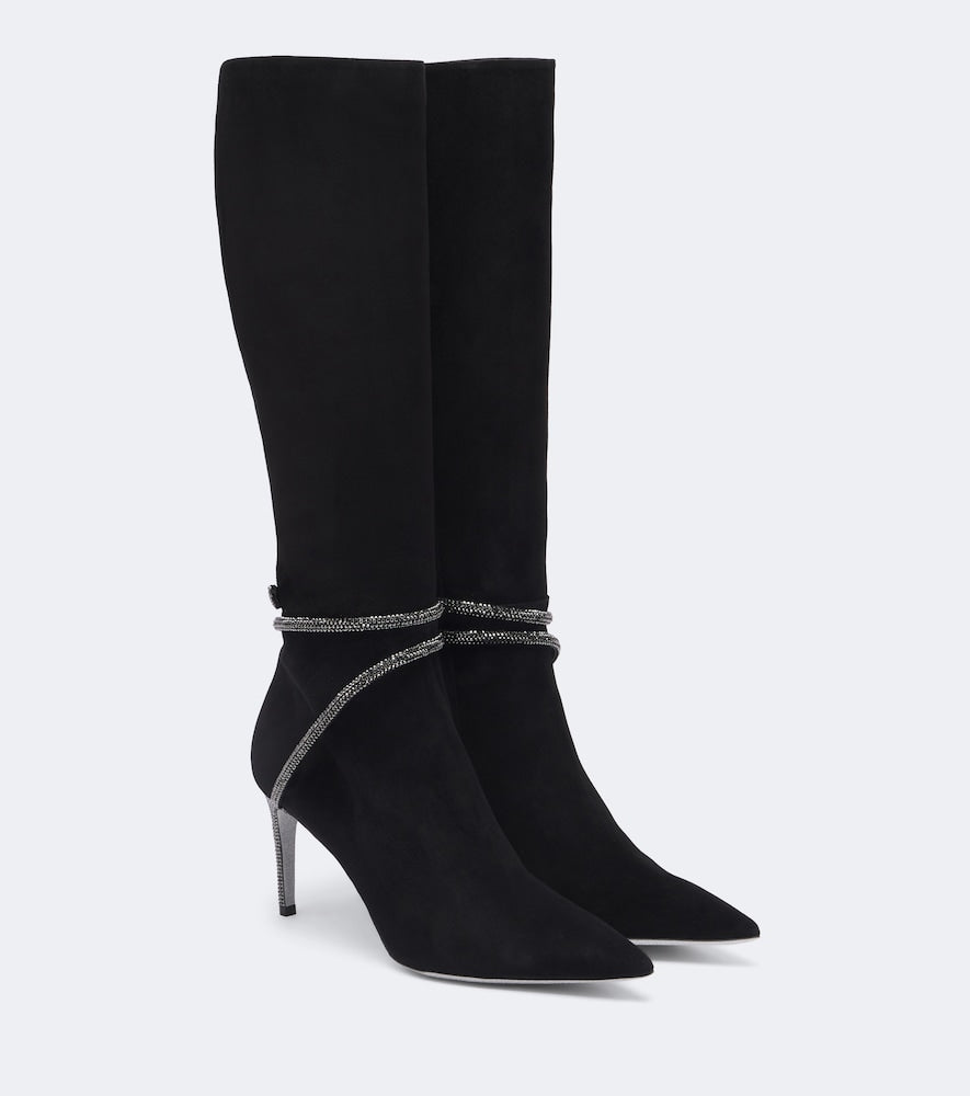 Rene Caovilla Cleo embellished suede knee-high boots