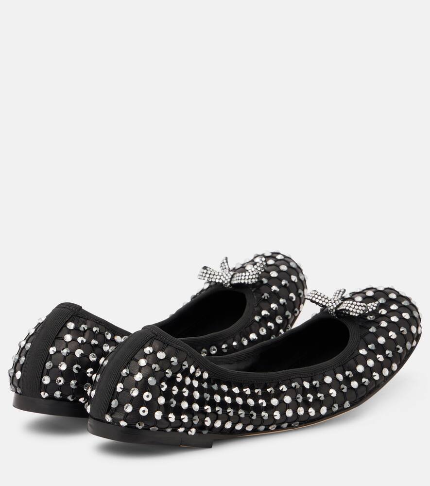 Rene Caovilla Crystal-embellished leather ballet flats