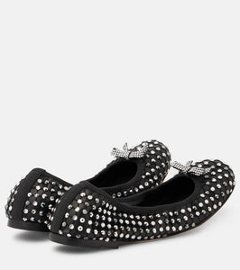 Rene Caovilla Crystal-embellished leather ballet flats