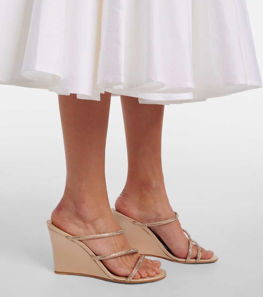 Rene Caovilla Crystal-embellished satin wedges