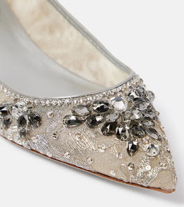 Rene Caovilla Embellished leather-trimmed ballet flats