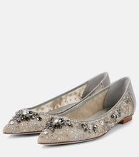 Rene Caovilla Embellished leather-trimmed ballet flats