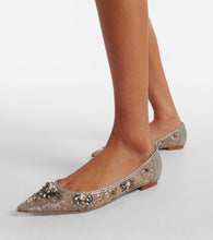 Rene Caovilla Embellished leather-trimmed ballet flats