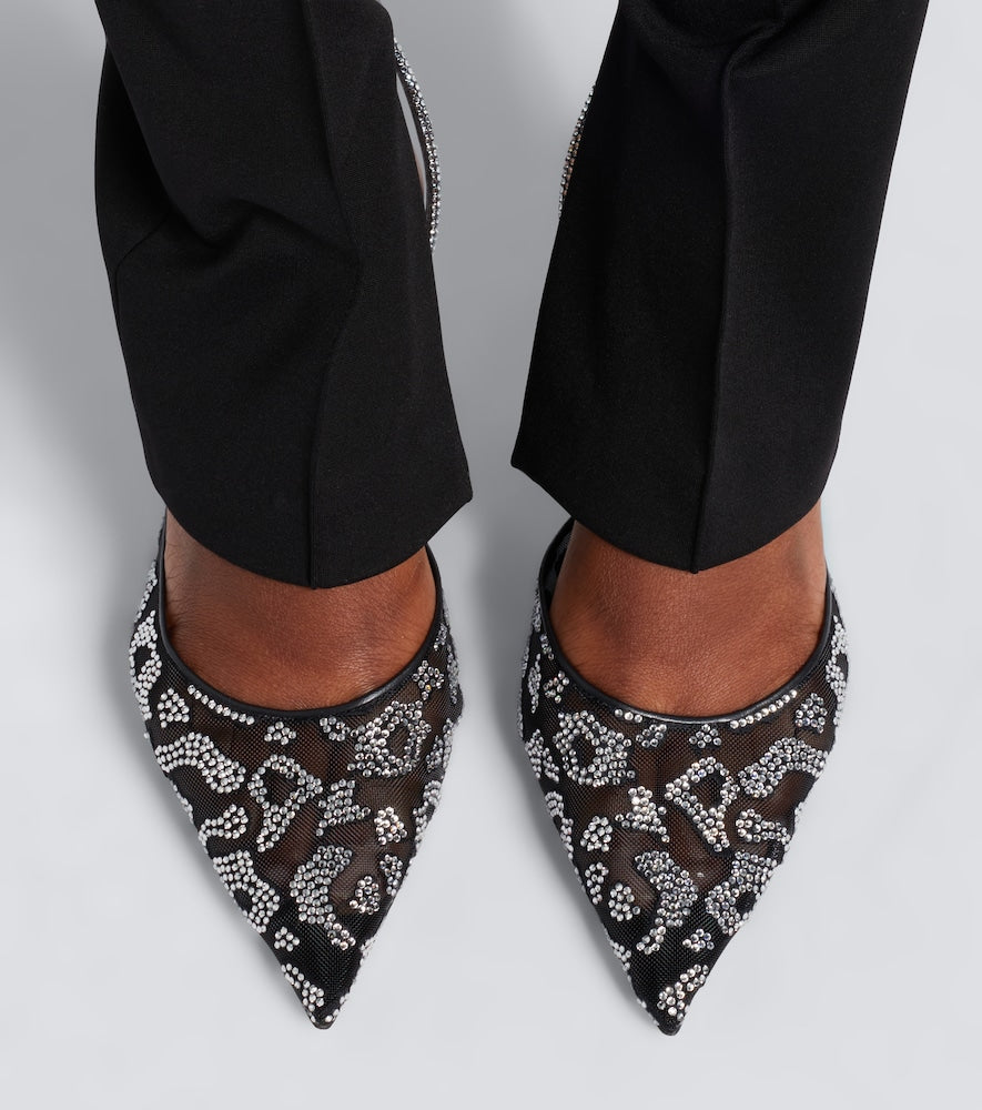 Rene Caovilla Embellished mesh slingback pumps