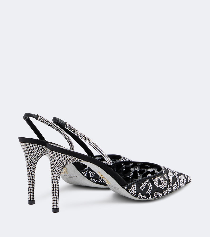 Rene Caovilla Embellished mesh slingback pumps