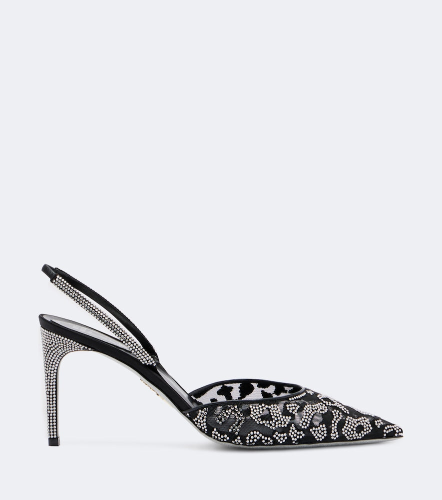 Rene Caovilla Embellished mesh slingback pumps