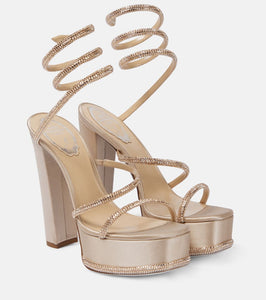 Rene Caovilla Embellished satin platform sandals