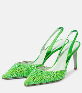 Rene Caovilla Embellished satin slingback pumps
