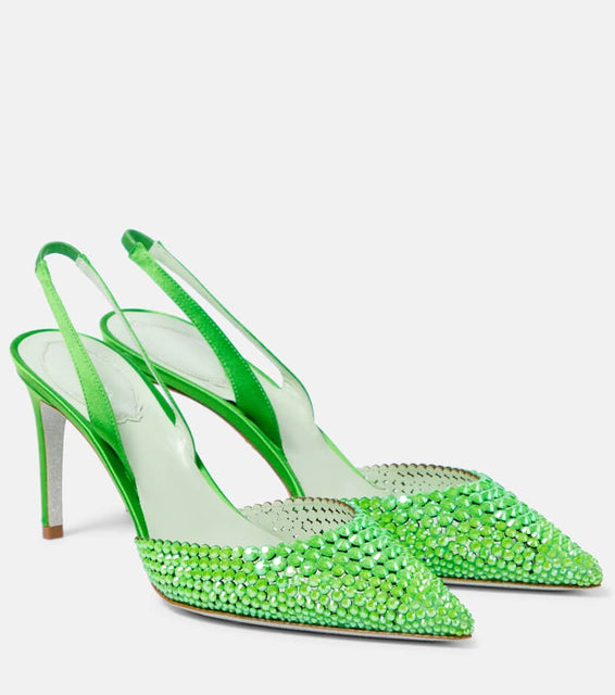 Rene Caovilla Embellished satin slingback pumps