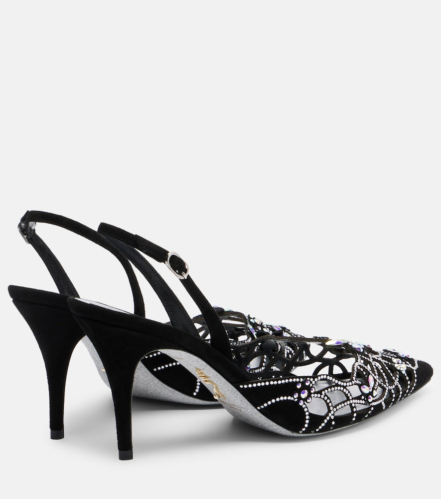 Rene Caovilla Embellished suede slingback pumps