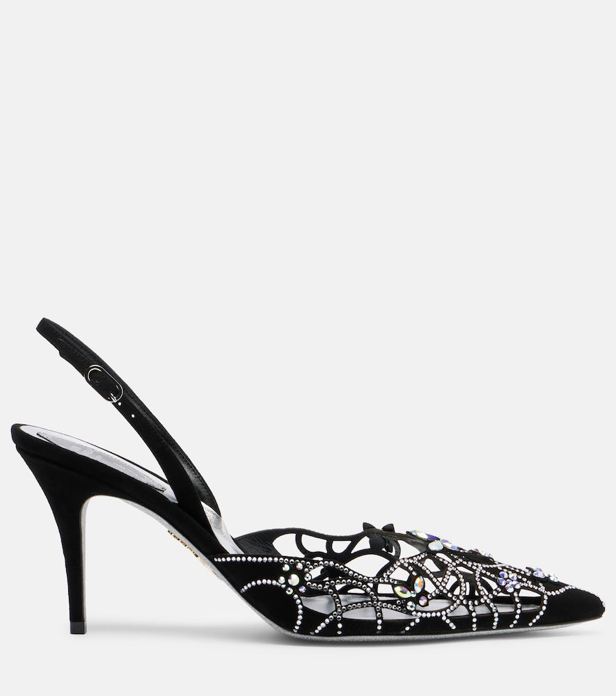 Rene Caovilla Embellished suede slingback pumps