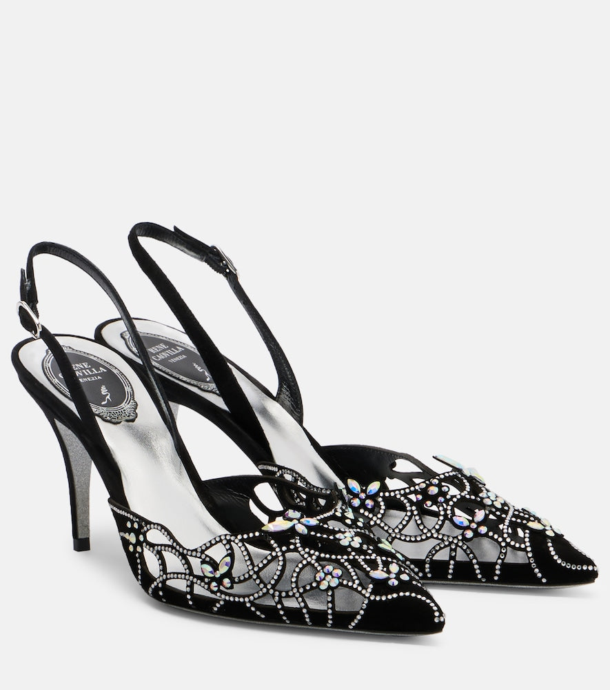 Rene Caovilla Embellished suede slingback pumps