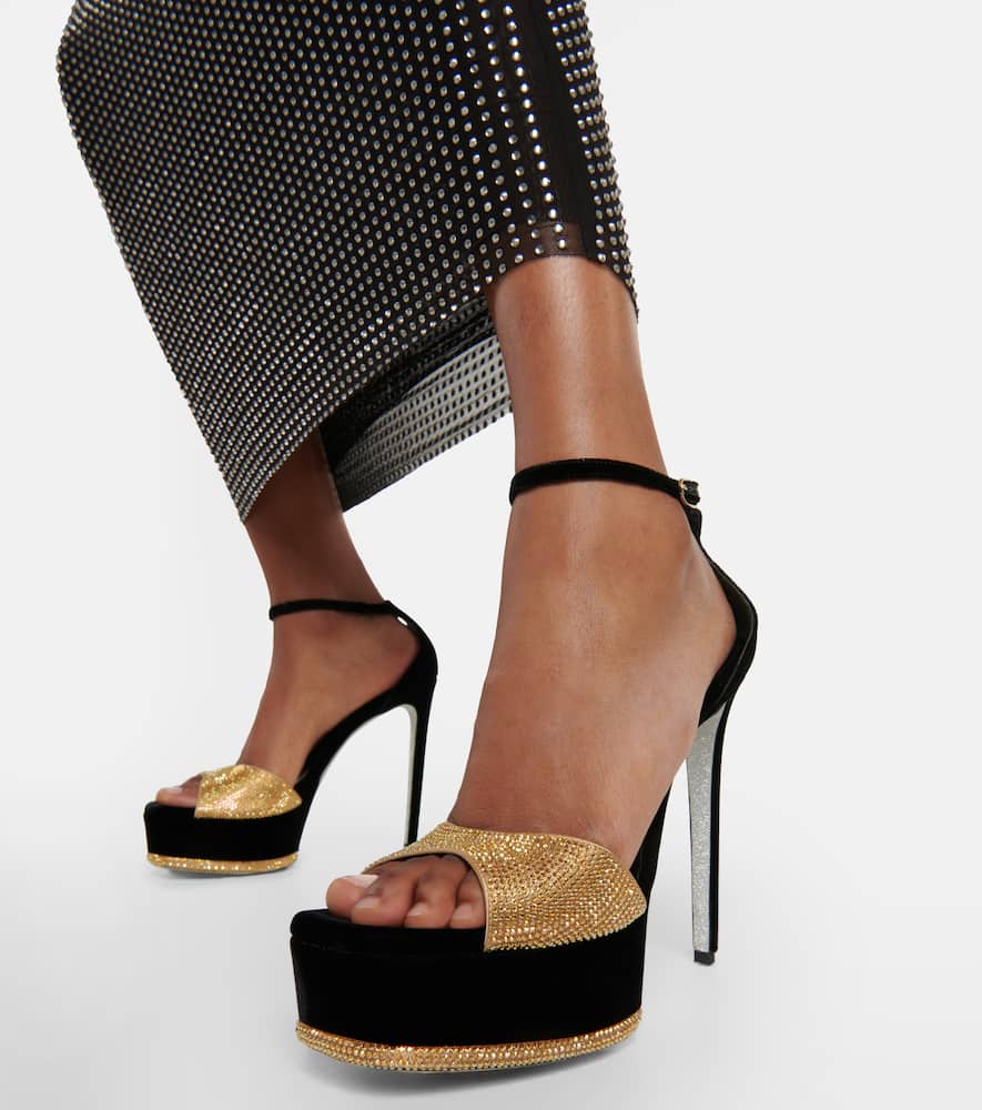 Rene Caovilla Embellished velvet platform pumps