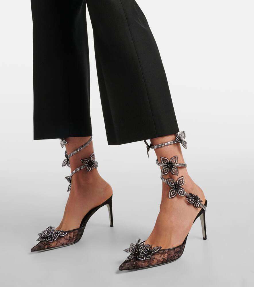 Rene Caovilla Floriane 80 embellished lace and leather pumps