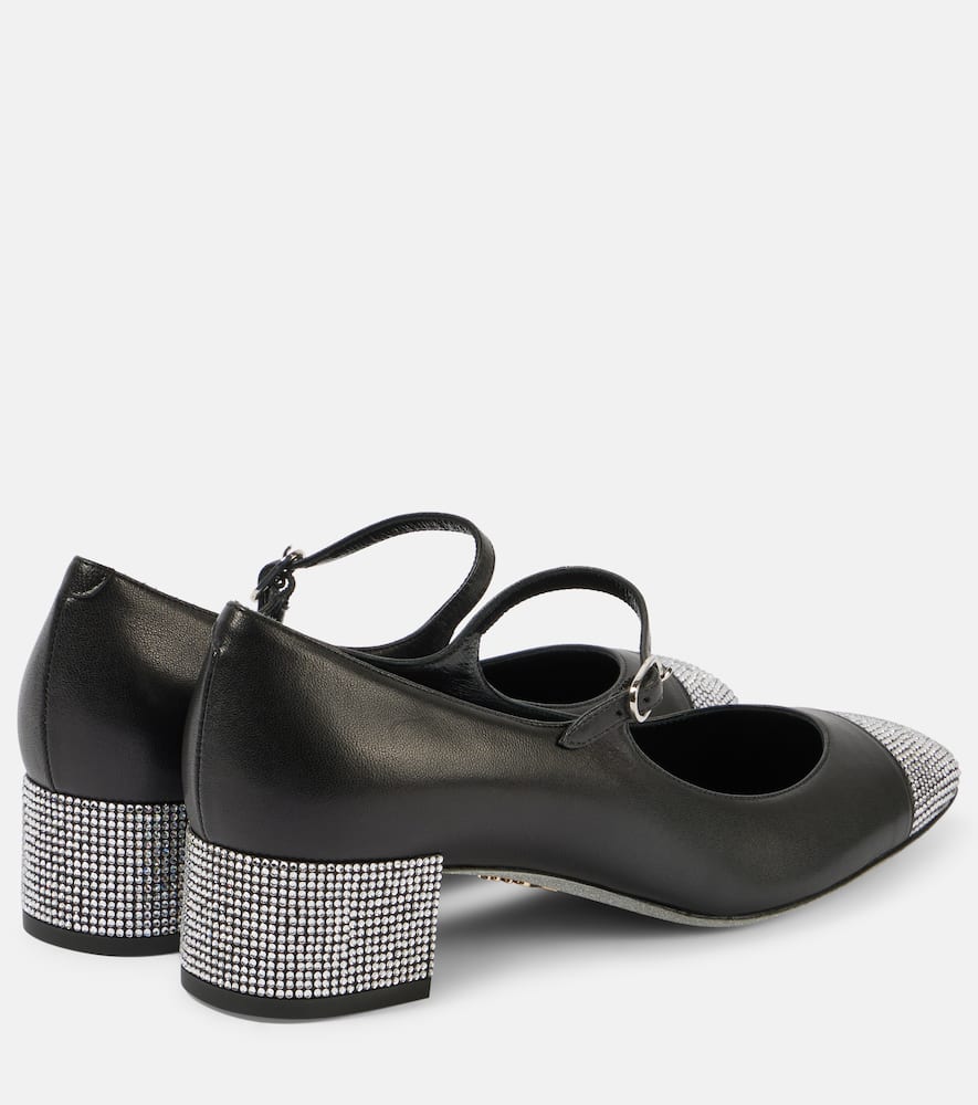 Rene Caovilla Kristen embellished leather Mary Jane pumps
