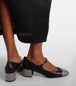 Rene Caovilla Kristen embellished leather Mary Jane pumps