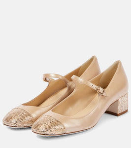 Rene Caovilla Kristen embellished leather Mary Jane pumps
