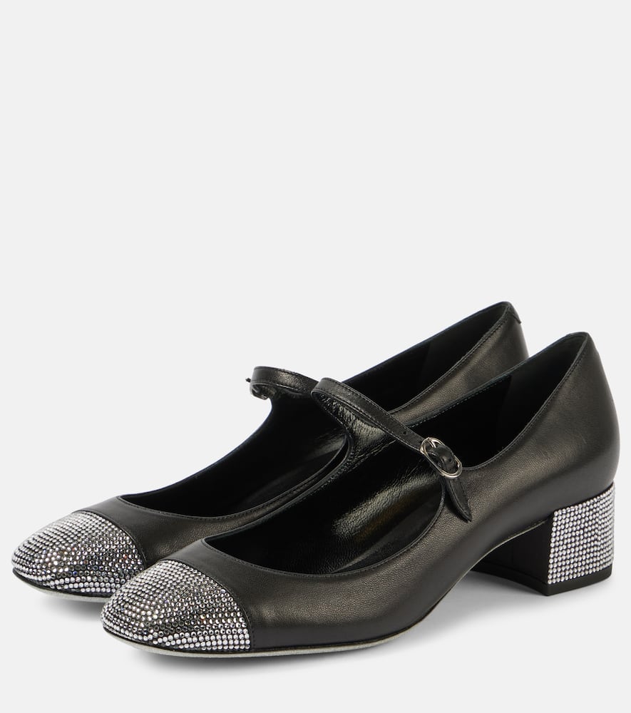 Rene Caovilla Kristen embellished leather Mary Jane pumps