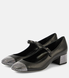 Rene Caovilla Kristen embellished leather Mary Jane pumps
