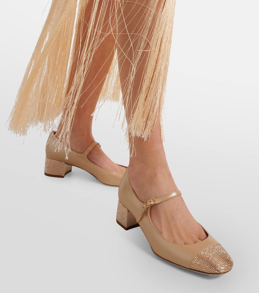 Rene Caovilla Kristen embellished leather Mary Jane pumps