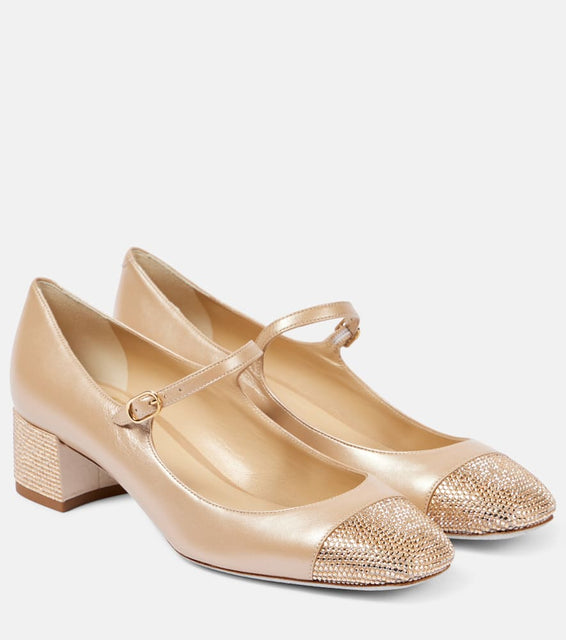 Rene Caovilla Kristen embellished leather Mary Jane pumps