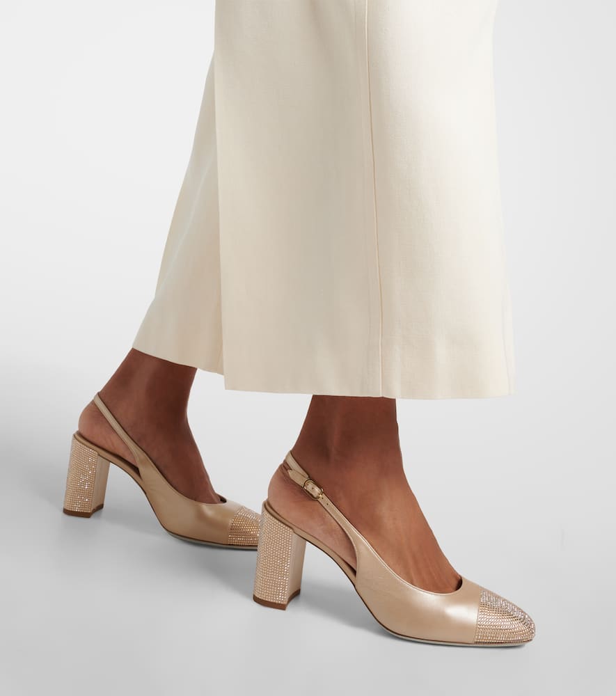 Rene Caovilla Kristen embellished leather slingback pumps