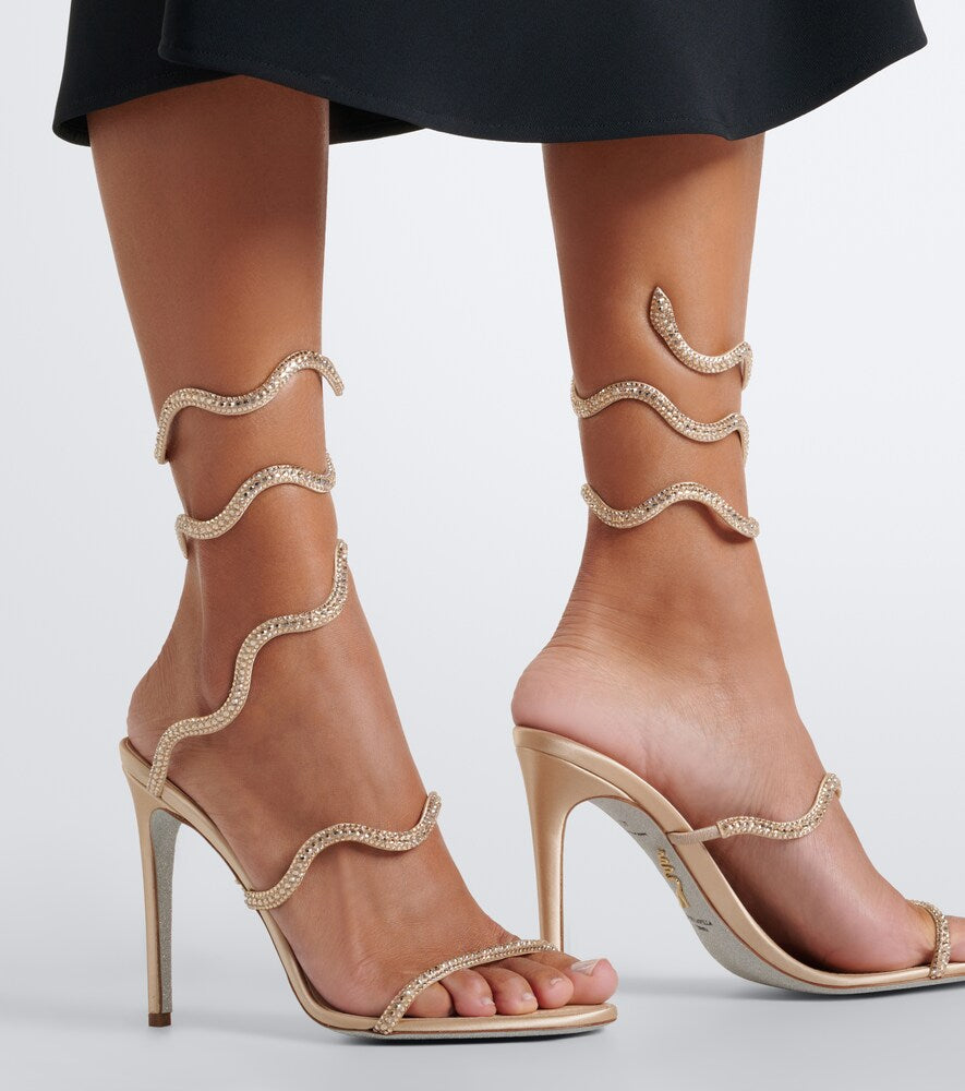 Beige Rene Caovilla Cleo crystal-embellished satin sandals - High-Heel Sandals