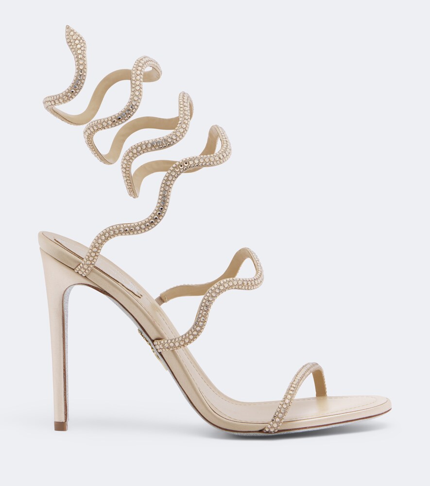 Beige Rene Caovilla Cleo crystal-embellished satin sandals - High-Heel Sandals