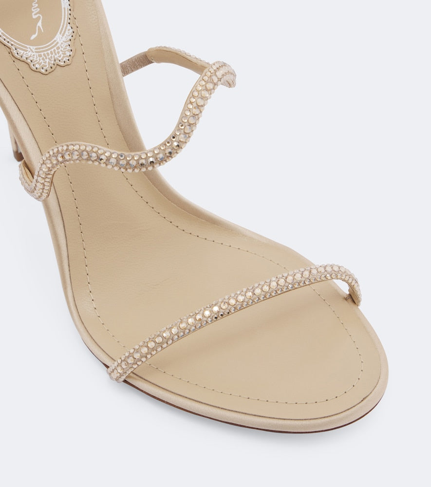 Beige Rene Caovilla Cleo crystal-embellished satin sandals - High-Heel Sandals