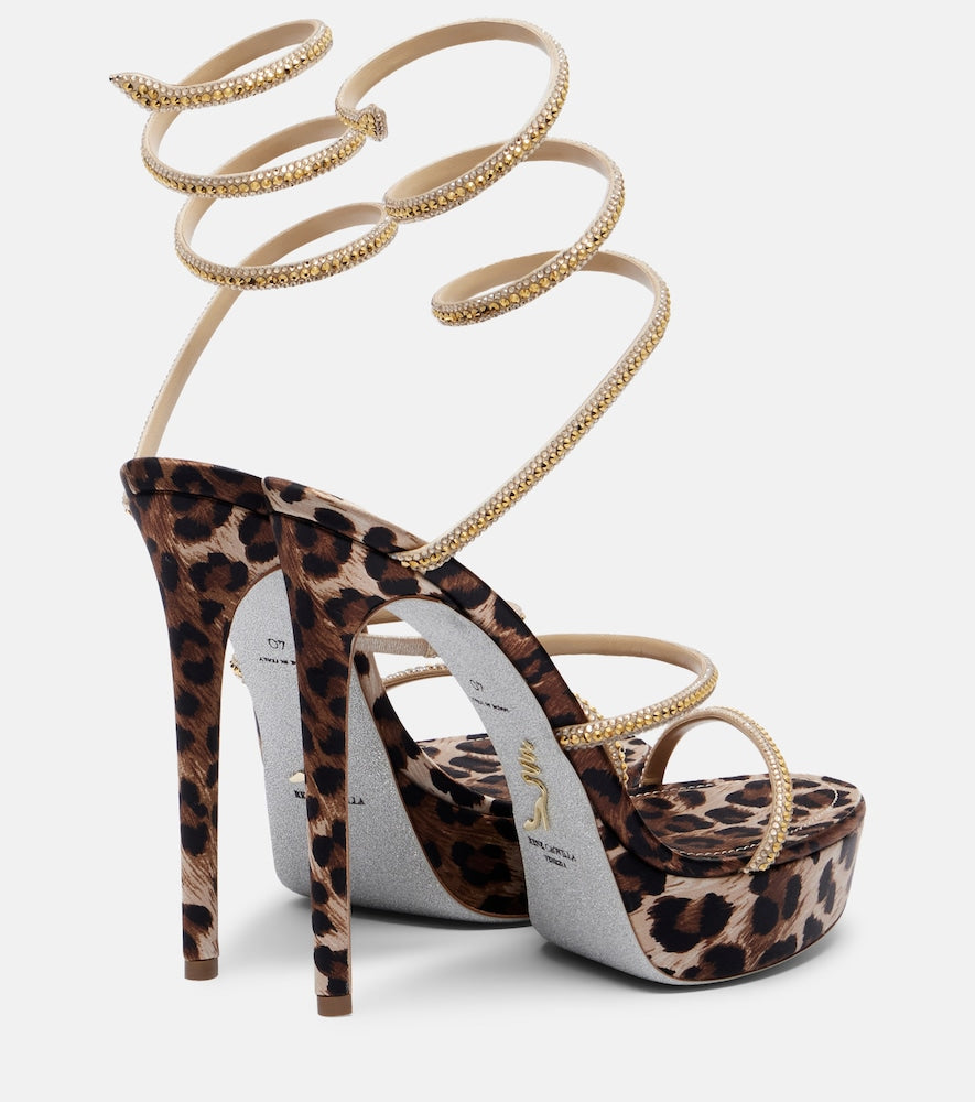 Rene Caovilla Cleo embellished satin platform sandals in Gold - Heeled Sandals