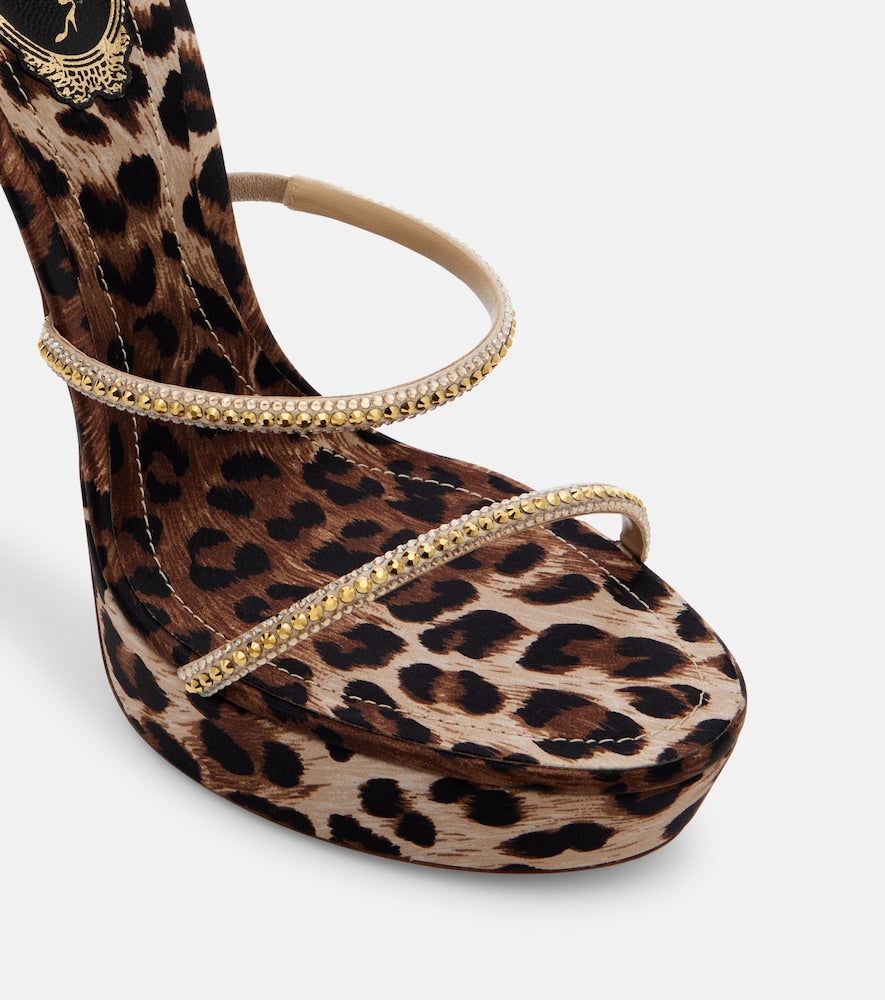 Rene Caovilla Cleo embellished satin platform sandals in Gold - Heeled Sandals