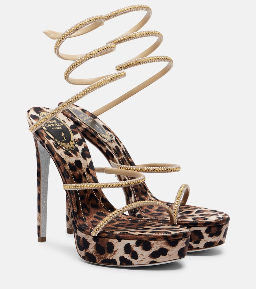 Rene Caovilla Cleo embellished satin platform sandals in Gold - Heeled Sandals