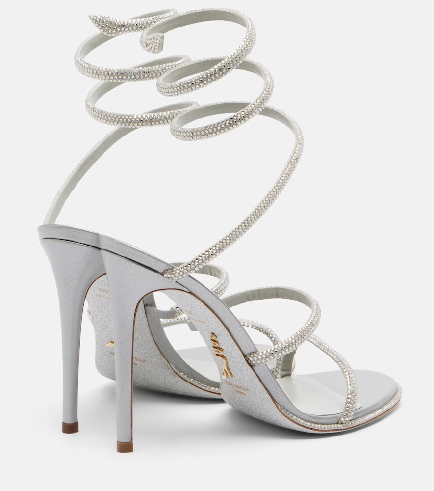 Rene Caovilla Cleo embellished satin sandals - Silver Heeled Sandals