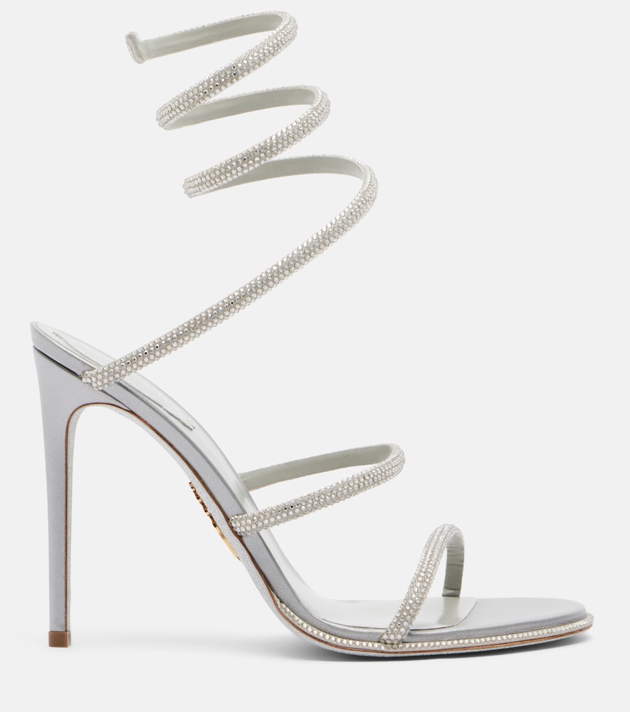 Rene Caovilla Cleo embellished satin sandals - Silver Heeled Sandals
