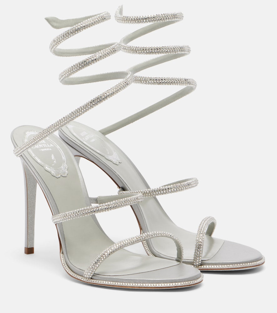 Rene Caovilla Cleo embellished satin sandals - Silver Heeled Sandals