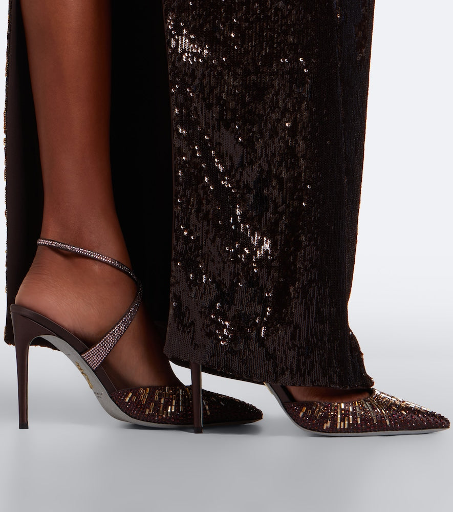 Rene Caovilla Swarovski -embellished satin pumps in Brown - High-Heel Pumps