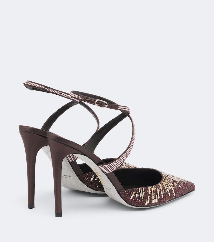 Rene Caovilla Swarovski -embellished satin pumps in Brown - High-Heel Pumps