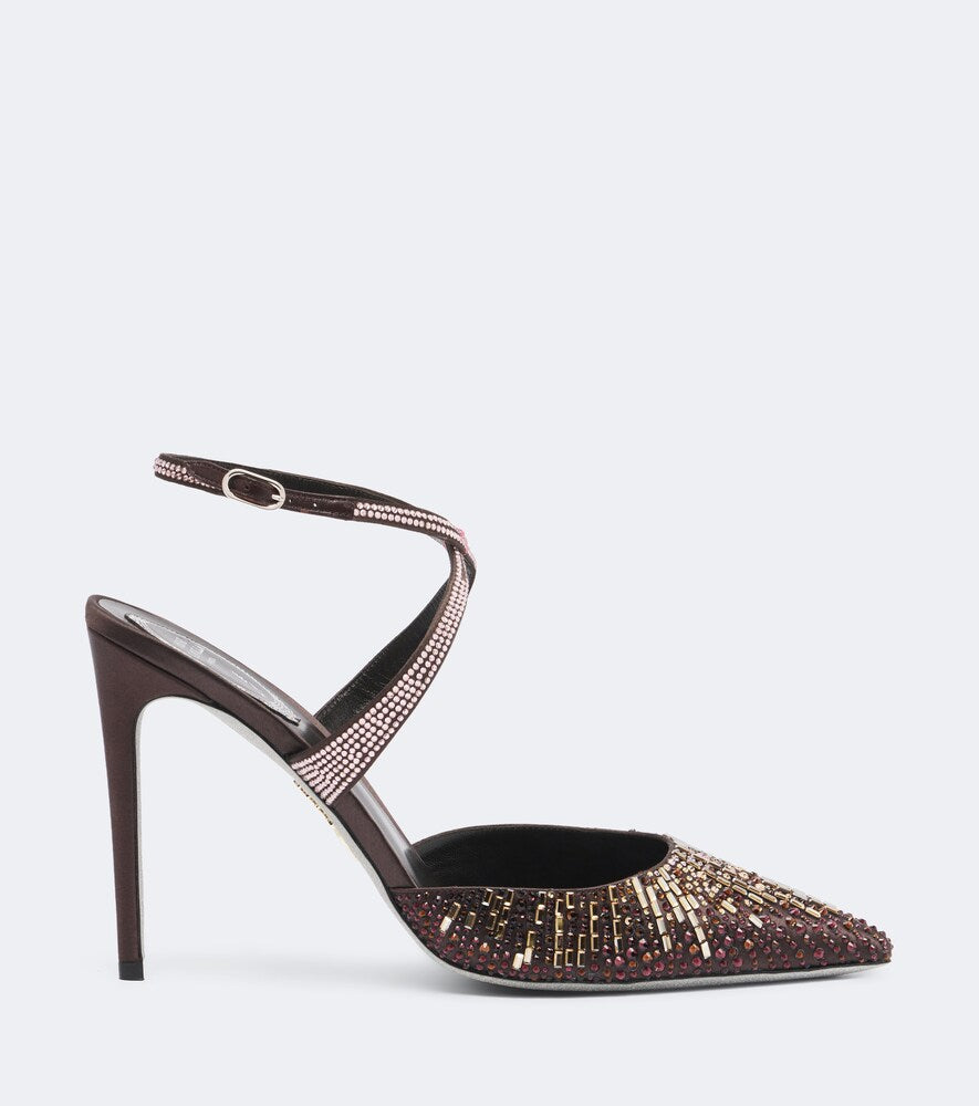 Rene Caovilla Swarovski -embellished satin pumps in Brown - High-Heel Pumps