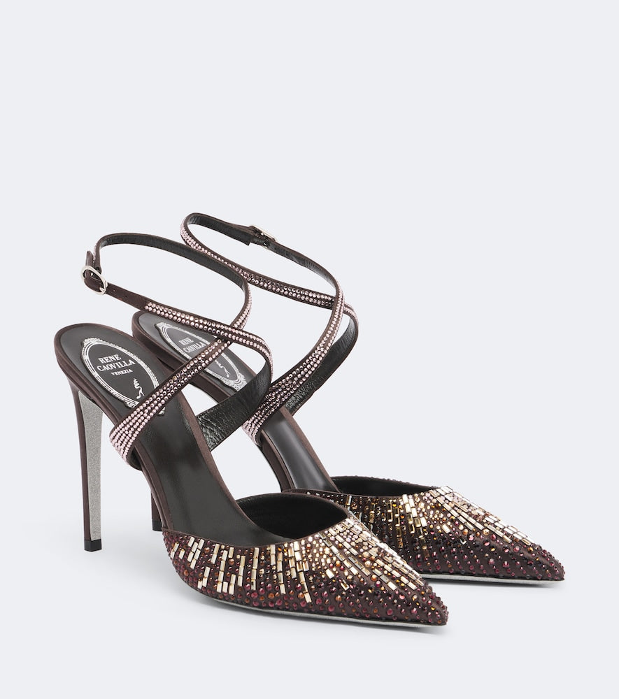 Rene Caovilla Swarovski -embellished satin pumps in Brown - High-Heel Pumps
