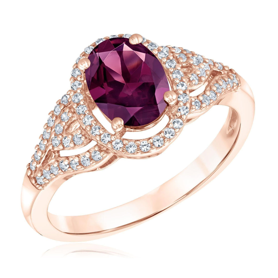 Rhodolite Garnet and Created White Sapphire Rose Gold Ring